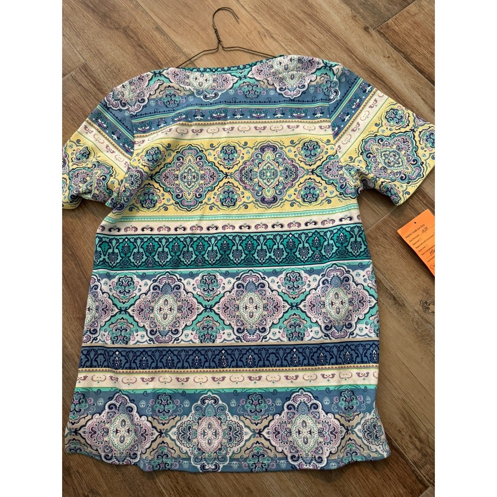 Orchard Brands Women's Short Sleeve Blue & Yellow Pullover Shirt Size S New - Picture 3 of 3